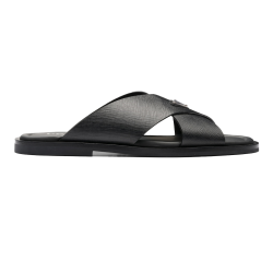 Saffiano Leather Crisscross Sandals In Black - Pds15 Uk