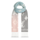replica MONOGRAM CASHMERE OVERSIZED LOGO KNIT SCARF IN PINK AND GREY UK