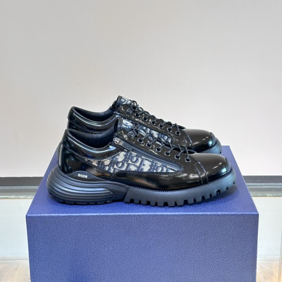 replica COMBAT DERBY SHOE BLACK POLISHED CALFSKIN WITH BEIGE AND BLACK OBLIQUE JACQUARD - CD326 UK