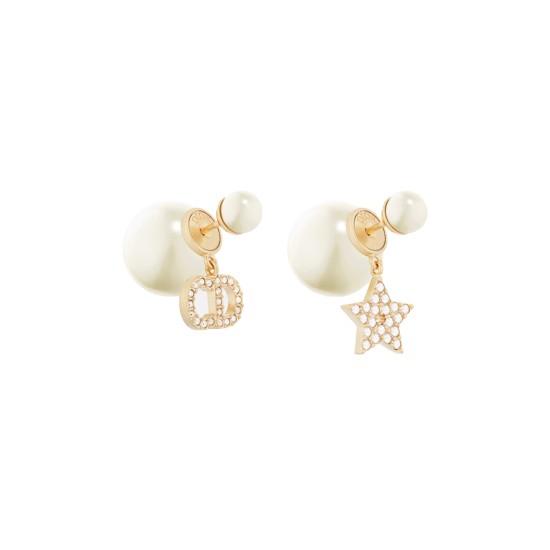replica DI0R TRIBALES EARRINGS GOLD-FINISH METAL WITH WHITE RESIN PEARLS AND SILVER-TONE CRYSTALS UK