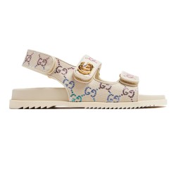 SANDALS WITH DOUBLE G IVORY GG CRYSTAL CANVAS - GCS37 UK