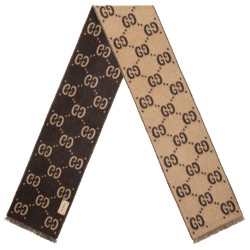 GG JACQUARD WOOL SILK SCARF IN BROWN UK