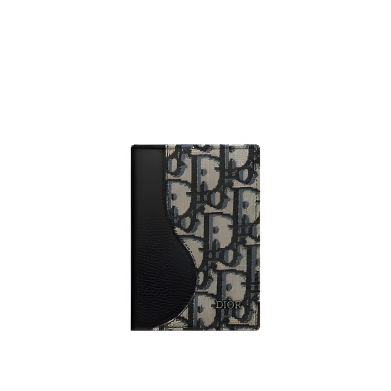 replica SADDLE BI-FOLD CARD HOLDER BLACK GRAINED CALFSKIN LEATHER MARQUETRY WITH BEIGE AND BLACK OBLIQUE JACQUARD UK