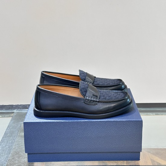 replica GRANVILLE LOAFER BLACK SMOOTH CALFSKIN AND BLACK OBLIQUE JACQUARD - CD317 UK