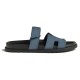 Hermes Chypre Blue Suede Sandals Side Profile Side profile view of the blue suede sandals showing the flat sole and strap silhouette