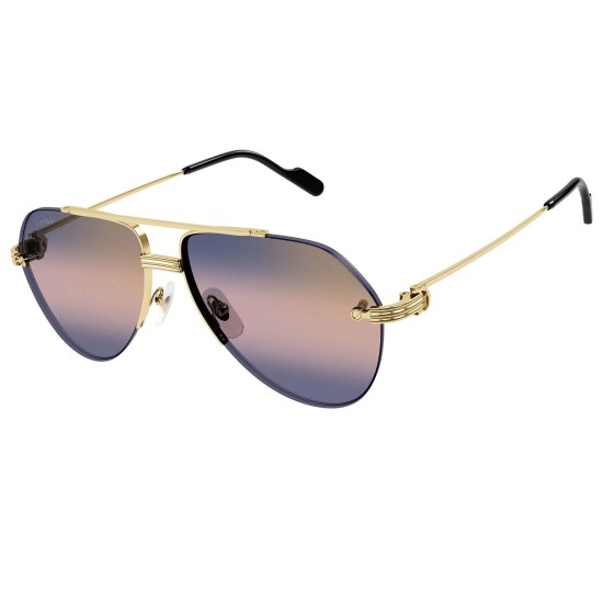 Cartier men's gold metal sunglasses angled three-quarter view showing gradient lenses
