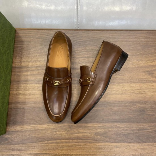 replica LEATHER LOAFERS WITH INTERLOCKING G IN BROWN - GC379 UK