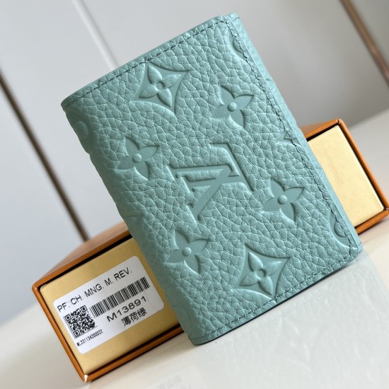replica ENVELOPE BUSINESS CARD HOLDER MISTY LAKE GREEN TAURILLON LEATHER M13891 UK