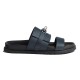 Hermes Jackson Sandals side profile in blue leather Side profile view of the blue Hermes Jackson Sandals showing the contoured sole and double strap design