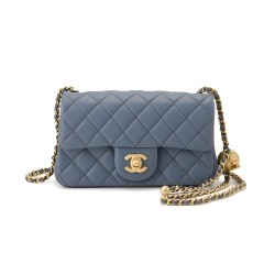 23K BLUE LAMBSKIN QUILTED MINI SQUARE PEARL CRUSH ANTIQUE GOLD HARDWARE AS1787 UK