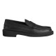 Hermes Men's Guillaume Black Loafers Side Profile Side view of Hermes Men's Guillaume Textured Leather Loafers In Black showing rubber sole and textured upper