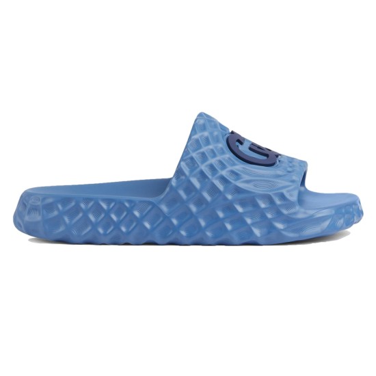Gucci Light Blue Rubber Slide Sandal Outer Profile Gucci light blue rubber slide sandal shown from the outer side profile