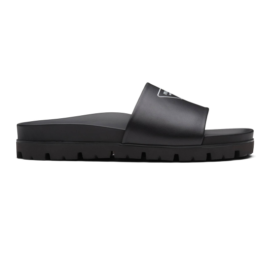 replica LOGO LEATHER SLIDES IN BLACK - PDS5 UK