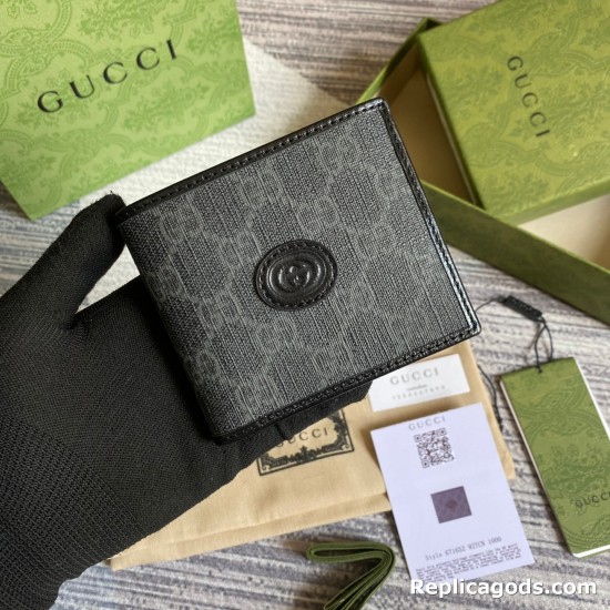Replica Gucci 12172 GFR#4615 Buddha Luxury Replica Wallet With Interlocking G In Black Gg Supreme Canvas Uk - 12172 - Buddha Luxury