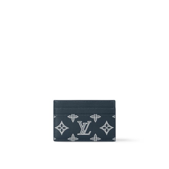 replica DOUBLE CARD HOLDER NAVY BLUE LEATHER M83700 UK