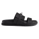 Hermes Jackson Leather Sandals In Black - Side View in black and silver Side profile of the Hermes Jackson Leather Sandals In Black showing textured straps and silver hardware