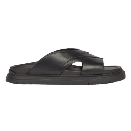Fendi Crisscross Leather Sandals In Black - Outer Profile Profile view of black Fendi crisscross leather sandals showing sole and strap shape