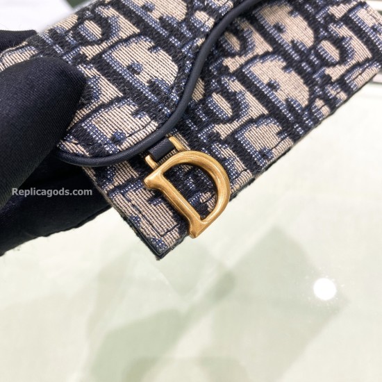 Replica Dior 14792 DFR#7507 Buddha Luxury Replica Saddle Flap Compact Zipped Card Holder Blue Di0R Oblique Jacquard Uk - 14792 - Buddha Luxury