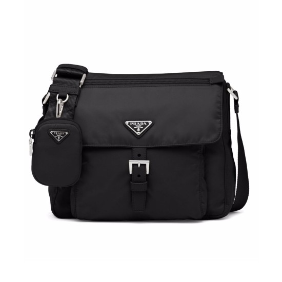 replica RE-NYLON TRIANGLE LOGO-PLAQUE SHOULDER BAG IN BLACK UK
