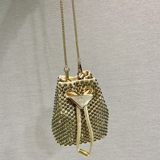 Replica Prada 14240 PFR#9470 Buddha Luxury Replica Stud-Embellished Logo-Plaque Mini Bag Gold Uk - 14240 - Buddha Luxury