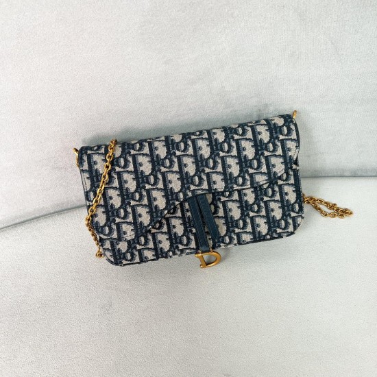 replica LONG SADDLE WALLET WITH CHAIN BLUE OBLIQUE JACQUARD UK