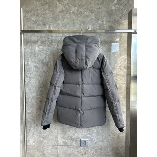 Canada Goose Men's Charcoal Grey Hooded Puffer Coat Back View Canada Goose Men's Charcoal Grey Hooded Puffer Coat Back View