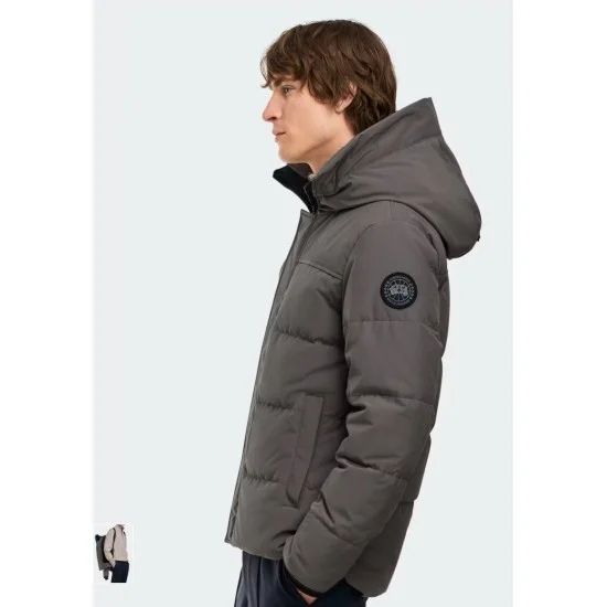 Canada Goose Men's Charcoal Grey Hooded Puffer Coat Side Profile Canada Goose Men's Charcoal Grey Hooded Puffer Coat Side Profile