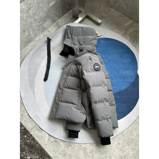 Canada Goose Men's Charcoal Grey Hooded Puffer Coat Flat Lay Canada Goose Men's Charcoal Grey Hooded Puffer Coat Flat Lay