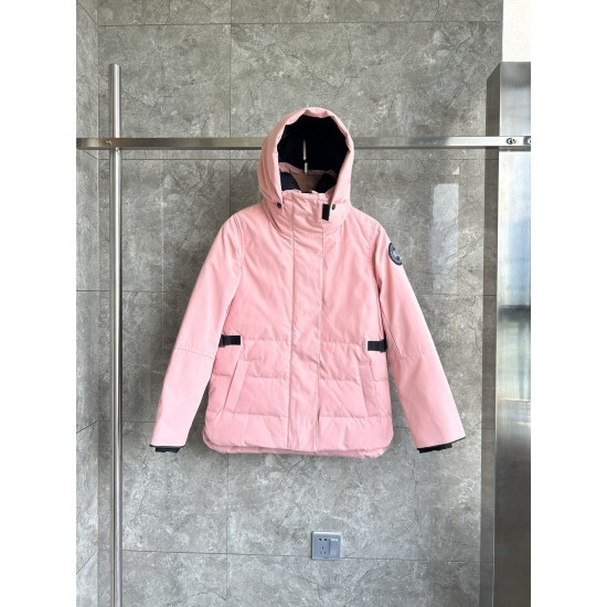 Canada Goose women's pink puffer coat front view Canada Goose women's pink puffer coat front view