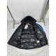 Canada Goose men's hooded puffer coat in navy and black hanging side by side