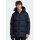 Front view of man wearing Canada Goose men's navy hooded puffer coat