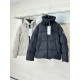 Canada Goose Men's Hooded Quilted Puffer Coat - Dual Color Display Canada Goose Men's Hooded Quilted Puffer Coat in Beige and Dark Grey hanging on display
