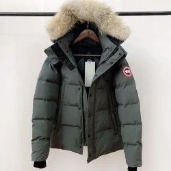 Canada Goose Men's Olive Fur-Trim Hooded Puffer Coat