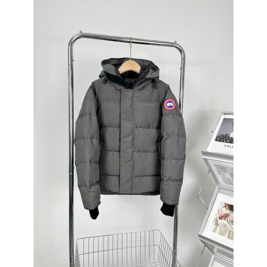 Canada Goose men's grey hooded puffer coat front view