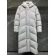 Canada Goose Women's Light Grey Belted Long Puffer Coat Front View