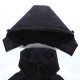 Men's Detachable black hood section shown removed from the high collar of the coat in black and white