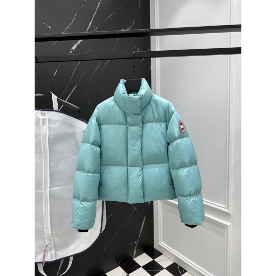 Canada Goose Women's Mint Blue Puffer Jacket Front View Front view of Canada Goose women's mint blue puffer jacket