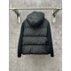 Back view of the black Canada Goose Men's Knitted-Sleeve Hooded Puffer Coat
