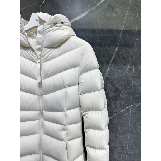Canada Goose Women's Cream Coat Detail View Close-up of Canada Goose Women's cream coat upper details