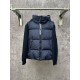 Navy Canada Goose Men's Knitted-Sleeve Hooded Puffer Coat Front View