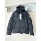 Canada Goose Men's Hooded Quilted Puffer Coat - Dark Grey Front View Front view of dark grey Canada Goose men's hooded puffer coat