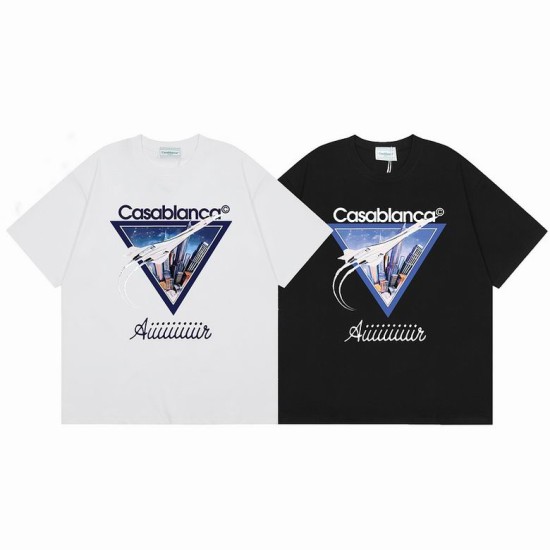 Casablanca Men's Airplane Graphic Print Crew Neck T-Shirt shown in white and black options