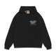 Front view of the Gallery Dept Black Printed Logo Fleece Pullover Hoodie with small chest logo and pouch pocket