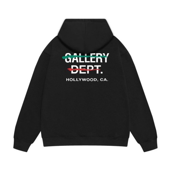 Back view of the Gallery Dept Black Printed Logo Fleece Pullover Hoodie showing large back graphic branding