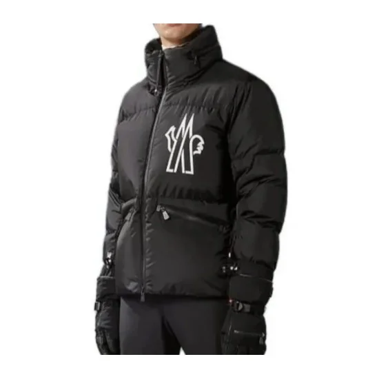 Moncler Men's Mens Winter Puffer Coat Modeled Model wearing Moncler men's black winter puffer coat