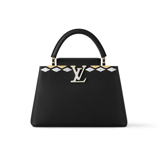 replica CAPUCINES MM HANDBAG BLACK TAURILLON LEATHER M12135 UK