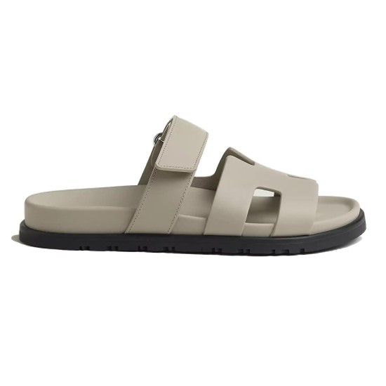 Hermes Chypre beige leather sandals lateral profile view
