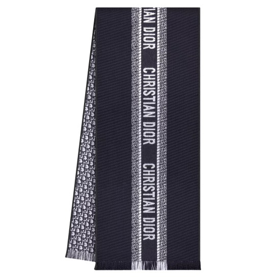 replica OBLIQUE UNIVERSITY REVERSIBLE SCARF NAVY BLUE WOOL AND SILK UK