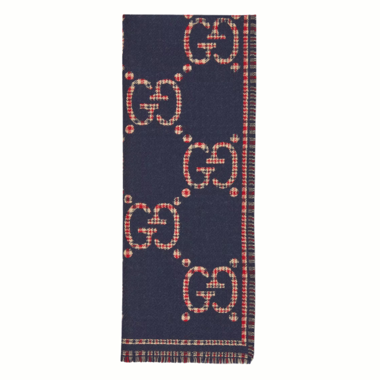 replica GG WOOL SCARF IN NAVY BLUE AND RED UK