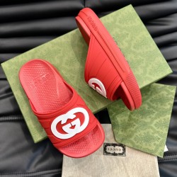Gucci Interlocking G Red Slide Sandals